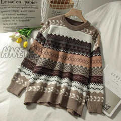 Hnewly Sweater Female Art Retro New Fashion Autumn And Winter Student Japanese Diamond Jacquard