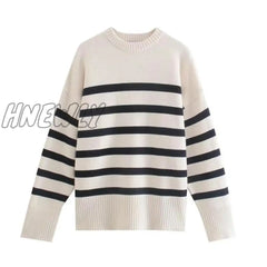 Hnewly Sweater Pullover Fall New Fashion Stripe O - Neck Cotton 100% Women Sweater Street Youth