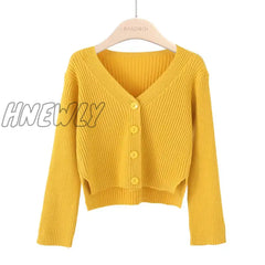 Hnewly Sweater Women Korean Style Personality Short Long Sleeves Breasted Solid Color Knit Cardigan