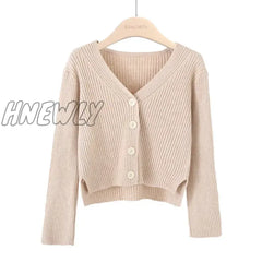 Hnewly Sweater Women Korean Style Personality Short Long Sleeves Breasted Solid Color Knit Cardigan