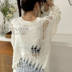 Hnewly Sweaters Women Loose Casual Fashionable O-Neck Knitting Solid Simple Korean Style Chic Daily
