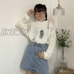 Hnewly Sweaters Women Loose Casual Fashionable O-Neck Knitting Solid Simple Korean Style Chic Daily