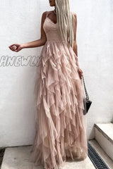 Hnewly - Sweet Formal Solid Mesh V Neck Evening Dress Dresses Dresses/Party And Cocktail