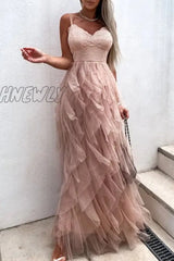Hnewly - Sweet Formal Solid Mesh V Neck Evening Dress Dresses Dresses/Party And Cocktail