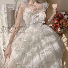 Hnewly Sweet Lolita Princess Dress Vintage Women Elegant Ruffles Pearl Bow Party Tiered Dresses