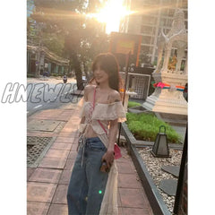 Hnewly Sweet Ruffles Dress Women Y2K Slash Neck Bandage Robe Vintage Streetwear Hollow Out Dresses