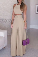 Hnewly - Sweet Simplicity Solid With Belt Color O Neck Sleeveless Two Pieces(3 Colors) Brown / S