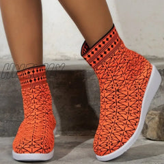 Hnewly - Tangerine Red Casual Patchwork Round Comfortable Out Door Shoes Shoes Boots
