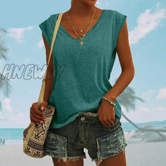 Hnewly Tank Top Women Sleeveless Shirts Summer Streetwear Casual Ladies Loose V Nekc Basic Solid