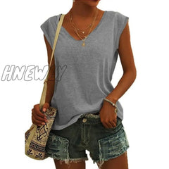 Hnewly Tank Top Women Sleeveless Shirts Summer Streetwear Casual Ladies Loose V Nekc Basic Solid