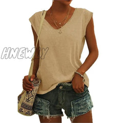 Hnewly Tank Top Women Sleeveless Shirts Summer Streetwear Casual Ladies Loose V Nekc Basic Solid