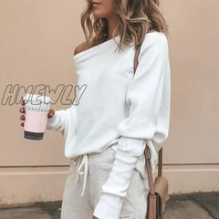 Hnewly Tee Shirt Femme Autumn Sexy Off The Shoulder Long Sleeve Tops For Women T-Shirt Casual One