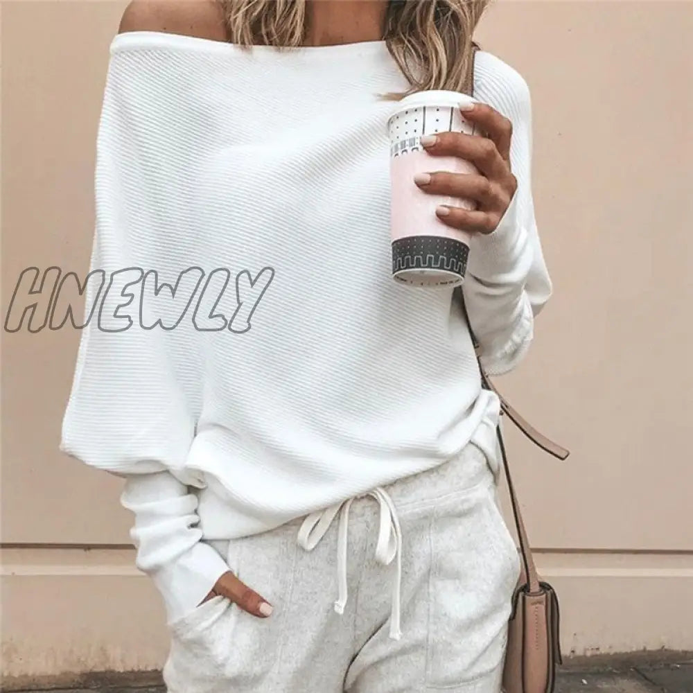 Hnewly Tee Shirt Femme Autumn Sexy Off The Shoulder Long Sleeve Tops For Women T-Shirt Casual One