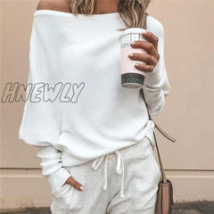 Hnewly Tee Shirt Femme Autumn Sexy Off The Shoulder Long Sleeve Tops For Women T-Shirt Casual One