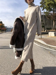 Hnewly Thick Winter Women’s Dress Fall Sweater Women Long Sleeve Knitted Dresses Maxi Vintage