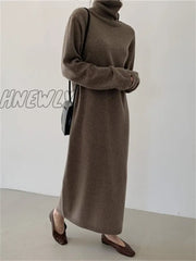 Hnewly Thick Winter Women’s Dress Fall Sweater Women Long Sleeve Knitted Dresses Maxi Vintage