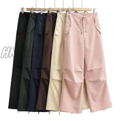 Hnewly Thin Style Loose Cargo Pants Women’s High Waist Casual Paper Bag Lace-Up Trousers 2024