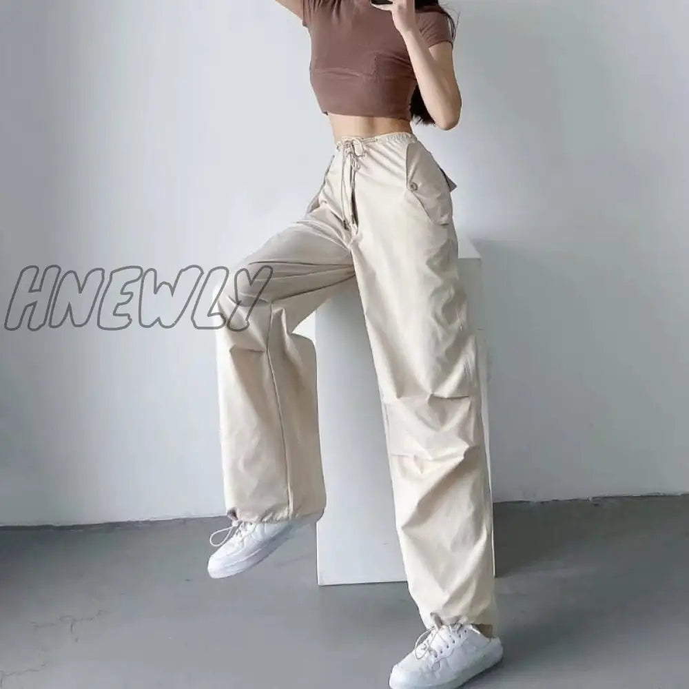 Hnewly Thin Style Loose Cargo Pants Women’s High Waist Casual Paper Bag Lace-Up Trousers 2024