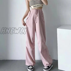 Hnewly Thin Style Loose Cargo Pants Women’s High Waist Casual Paper Bag Lace-Up Trousers 2024