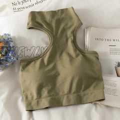 Hnewly Tops For Woman Knitted Sexy Shoulder Halter Half High Neck Hanging Wrapping Bra With Breast