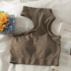 Hnewly Tops For Woman Knitted Sexy Shoulder Halter Half High Neck Hanging Wrapping Bra With Breast