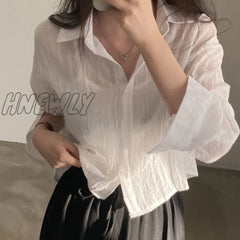 Hnewly Trendy Shirt Blouse Simple Thin Pure Color Anti-Uv Anti-Fade Top Women Solid Sun Protection