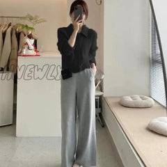 Hnewly Turn Down Knit Cardigan Women Autumn Winter Button Up Solid Color Sweater Coats Woman Long