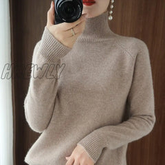 Hnewly Turtleneck Cashmere Sweaters Women Autumn Winter Solid Color Knitted Jumper Female Casual