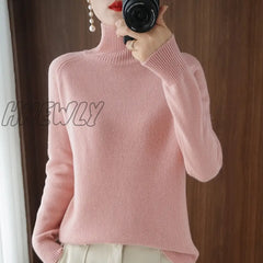 Hnewly Turtleneck Cashmere Sweaters Women Autumn Winter Solid Color Knitted Jumper Female Casual