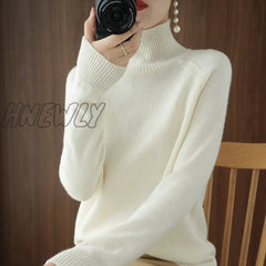 Hnewly Turtleneck Cashmere Sweaters Women Autumn Winter Solid Color Knitted Jumper Female Casual