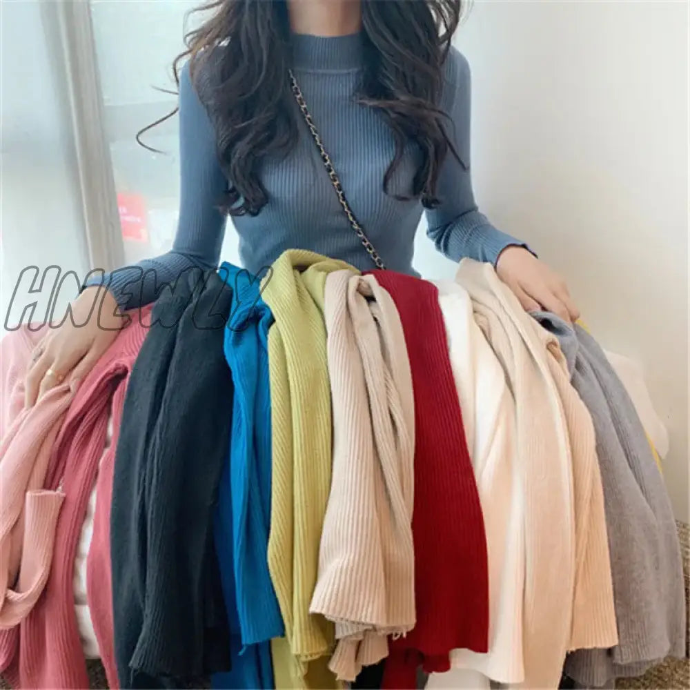 Hnewly Turtleneck Sweaters Autumn Spring Long Sleeve Knitwear Women Slim Solid Pullover Tops