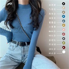 Hnewly Turtleneck Sweaters Autumn Spring Long Sleeve Knitwear Women Slim Solid Pullover Tops