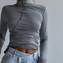 Hnewly Turtleneck Y2K Long Sleeve T Shirts Women White Autumn Winter Casual Black Basic Gray Sexy