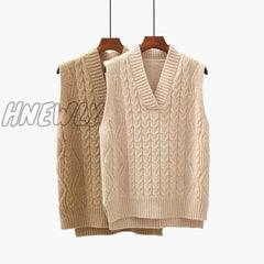 Hnewly Twist Pullover Sweater Vest Women Autumn New Loose Net Red V - Neck Waistcoat Wool Knitted