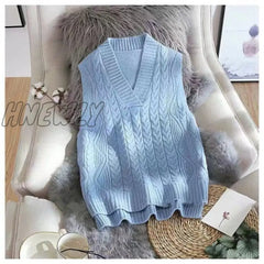 Hnewly Twist Pullover Sweater Vest Women Autumn New Loose Net Red V - Neck Waistcoat Wool Knitted