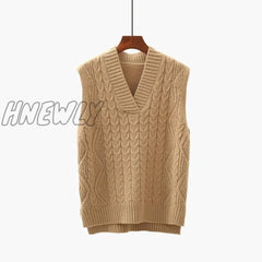 Hnewly Twist Pullover Sweater Vest Women Autumn New Loose Net Red V - Neck Waistcoat Wool Knitted