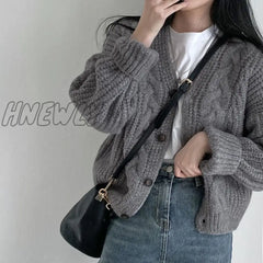 Hnewly Twisted Knitted Cardigan Women Lazy Style Loose Single Breasted Sweater Coat Ladies Winter