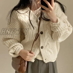 Hnewly Twisted Knitted Cardigan Women Lazy Style Loose Single Breasted Sweater Coat Ladies Winter