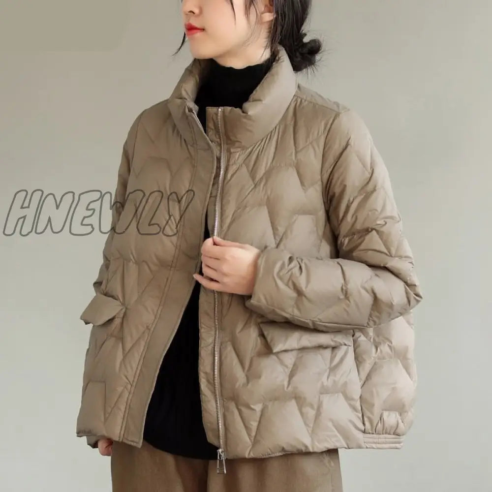 Hnewly Ultra Light Down Jacket Women Winter Stand Collar Feather Puffer Coat 90% White Duck Parkas