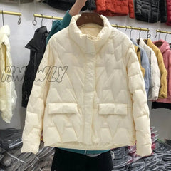 Hnewly Ultra Light Down Jacket Women Winter Stand Collar Feather Puffer Coat 90% White Duck Parkas