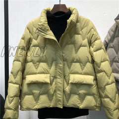 Hnewly Ultra Light Down Jacket Women Winter Stand Collar Feather Puffer Coat 90% White Duck Parkas