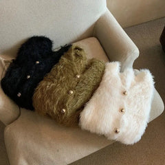 Hnewly V Neck Cropped White Mohair Knitted Cardigan Retro Casual Lazy Oversized Sueters Sweaters