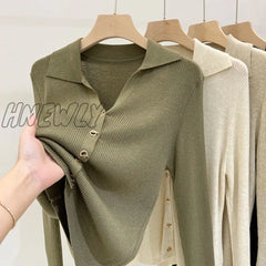 Hnewly V Neck Knitted Cardigan For Women Fall Winter New Korean Single Breasted Sweater Slim Ladies