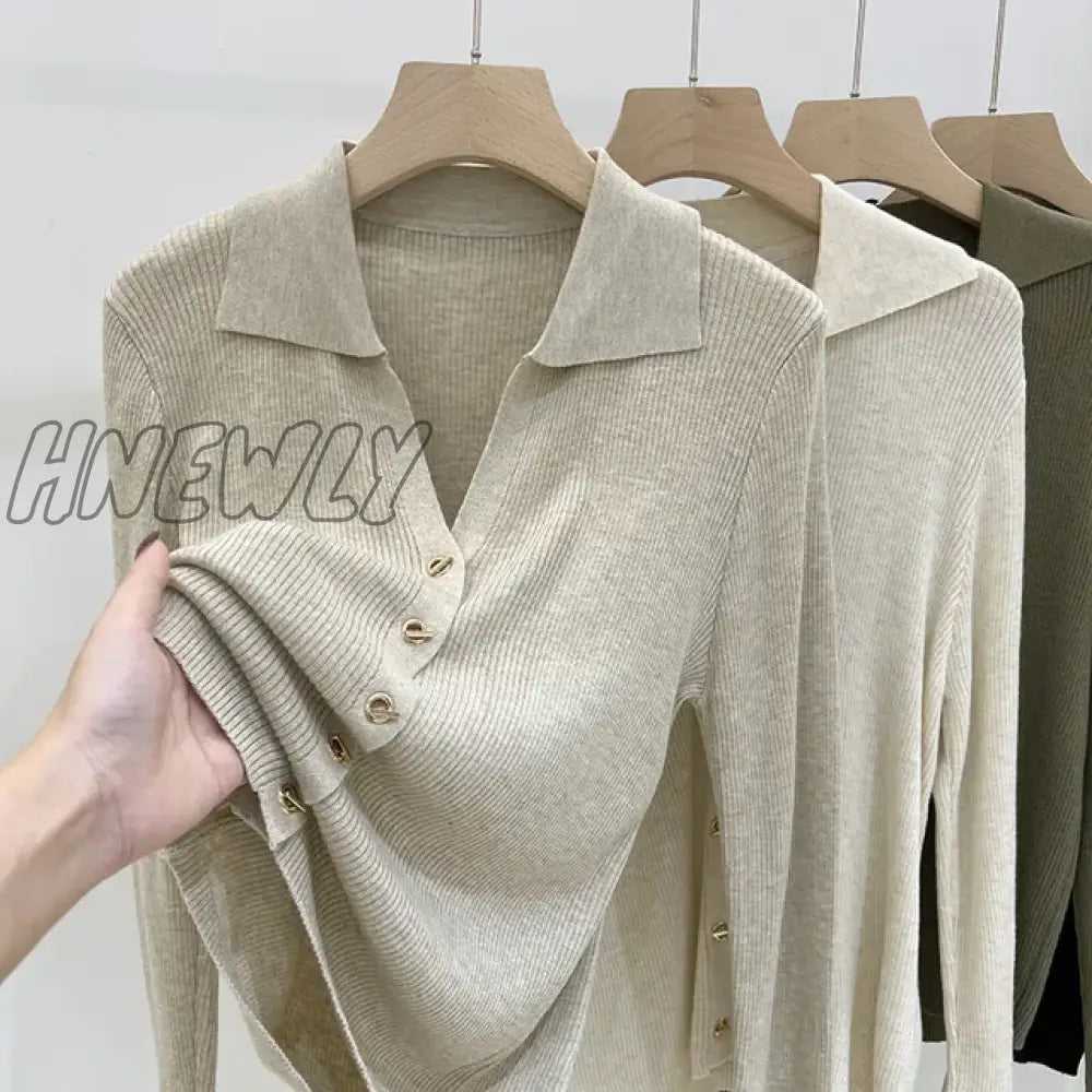 Hnewly V Neck Knitted Cardigan For Women Fall Winter New Korean Single Breasted Sweater Slim Ladies
