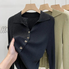 Hnewly V Neck Knitted Cardigan For Women Fall Winter New Korean Single Breasted Sweater Slim Ladies