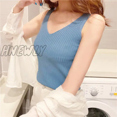 Hnewly V-Neck Knitted Ice Silk Sleeveless Top Thin Vest Knit Sweater Women Sexy Slim Camisole