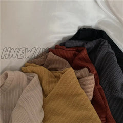 Hnewly V Neck Lantern Long Sleeve Knit Pullover Sweater Women Retro Loose Crazy Style Short