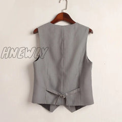 Hnewly V-Neck Vest Women Thin Loose Waistcoat Single Breasted Sleeveless Blazer Female Slim Short