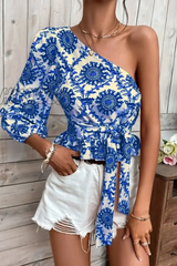 Hnewly - Vacation Print Flounce Tops Blue / S Tops/Blouses & Shirts