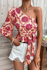 Hnewly - Vacation Print Flounce Tops Red / S Tops/Blouses & Shirts